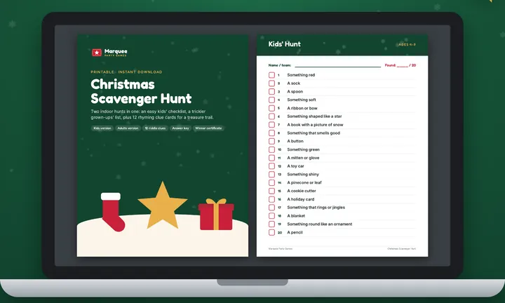 Christmas Scavenger Hunt shown on a laptop screen