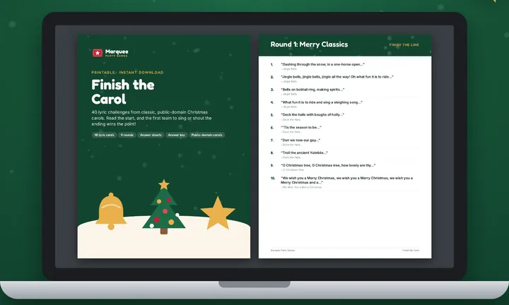 Finish the Carol shown on a laptop screen